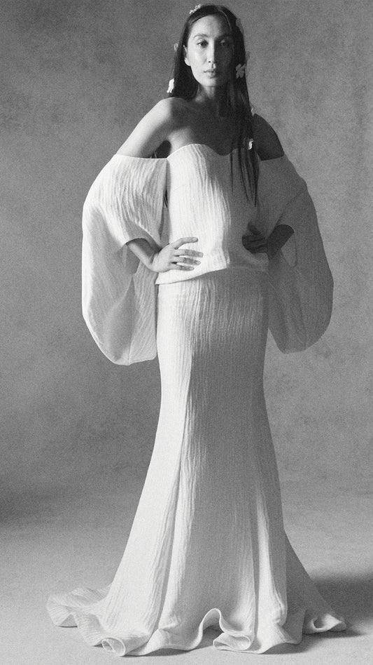 Strapless Fig Top in Wavy Silk