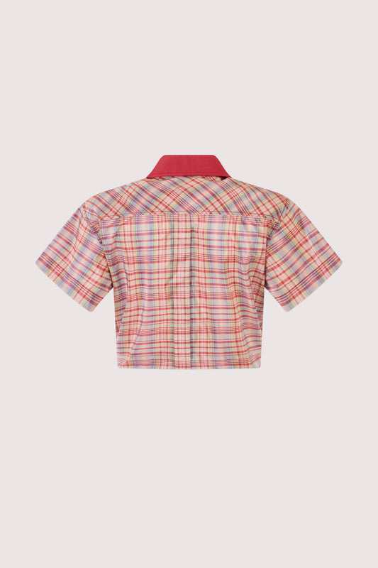 Tailored Tie Me Up, Tie Me Button Down in Ombre Plaid Silk Taffeta