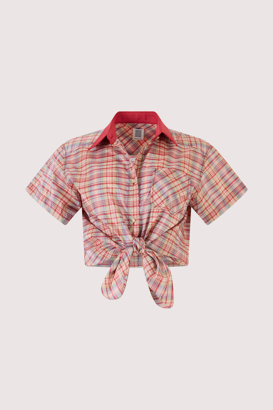 Tailored Tie Me Up, Tie Me Button Down in Ombre Plaid Silk Taffeta