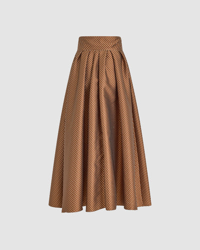 Tie Full Pleated Skirt in Dot Jacquard Mikado