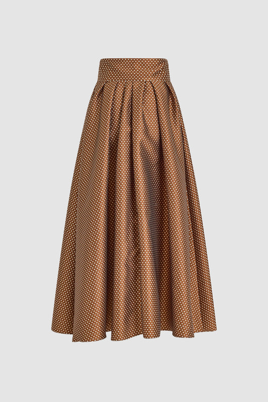 Tie Full Pleated Skirt in Dot Jacquard Mikado
