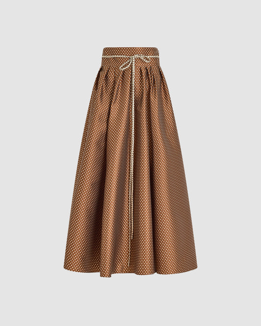Tie Full Pleated Skirt in Dot Jacquard Mikado