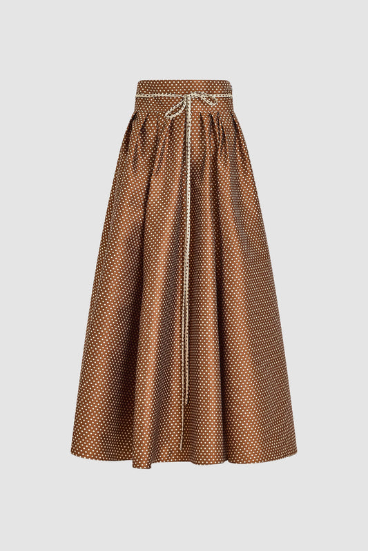 Tie Full Pleated Skirt in Dot Jacquard Mikado