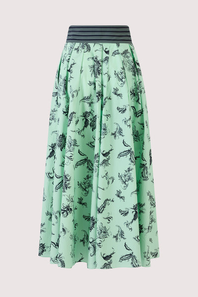 Tie Full Pleated Skirt in Tossed Floral Cotton Poplin