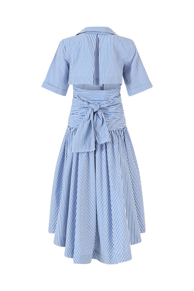 Tie Shirt Dress in Cotton Poplin Stripe