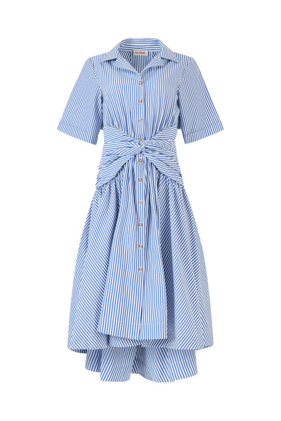 Tie Shirt Dress in Cotton Poplin Stripe