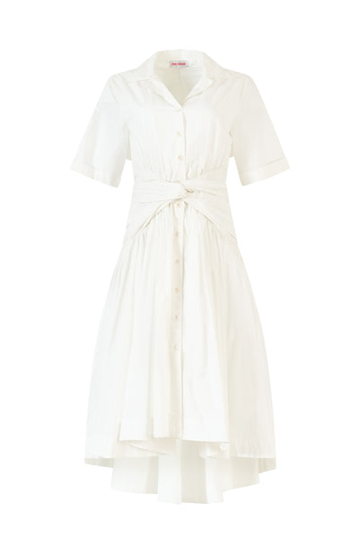 Tie Shirt Dress in Cotton Poplin