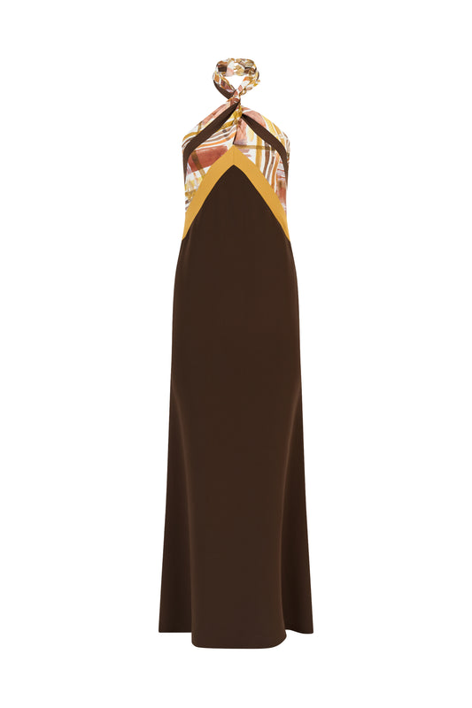 Twisted Halter Dress in Double Faced Georgette Brown / 4 Twisted Halter Dress in Double Faced Georgette Brown / 4