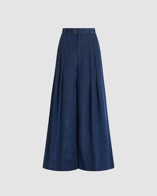 Wide Leg Pleat Pleat Pants in Ridged Moire