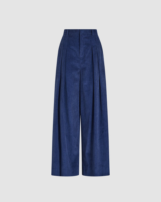 Wide Leg Pleat Pleat Pants in Wide Wale Corduroy