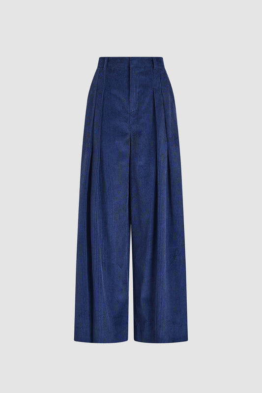 Wide Leg Pleat Pleat Pants in Wide Wale Corduroy