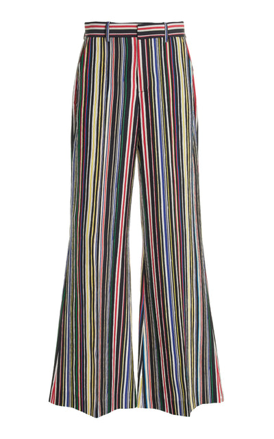 Paneled and Piped Flare Pant in Multi Stripe