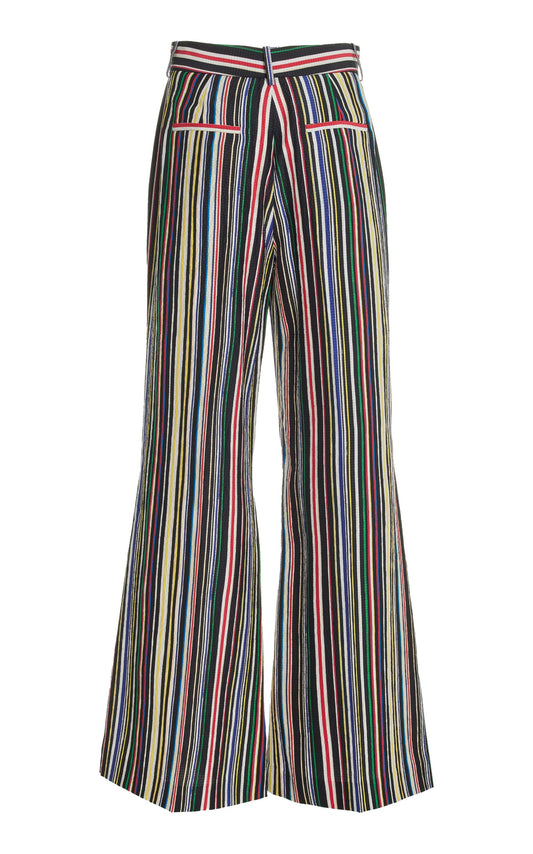 Paneled and Piped Flare Pant in Multi Stripe