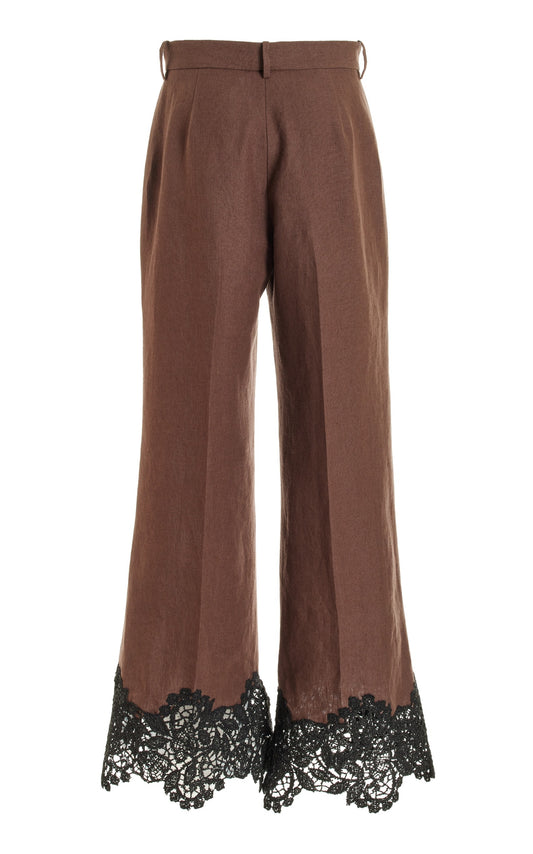 Lace Paneled and Piped Flare Pant  in Linen