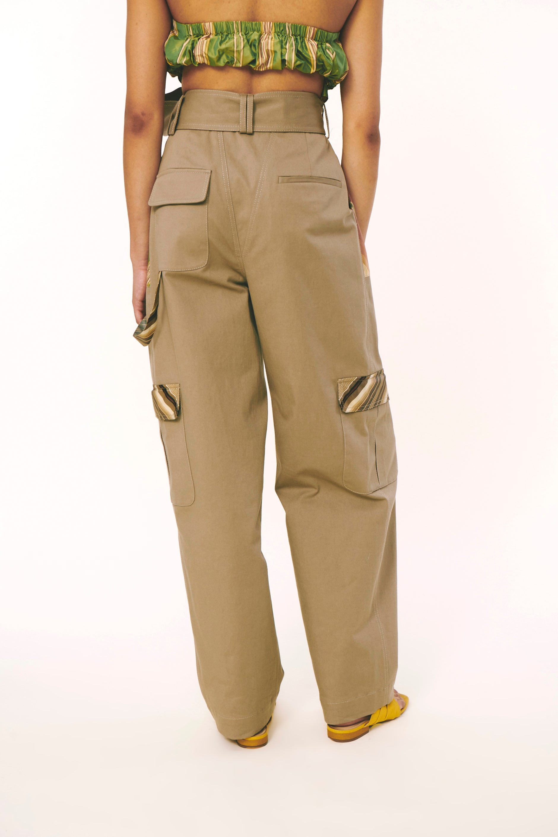 High Waisted Belted Cargo Pants Khaki Rosie Assoulin