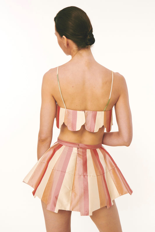 Awning Flared Mini Skirt - Red & Pink Stripe