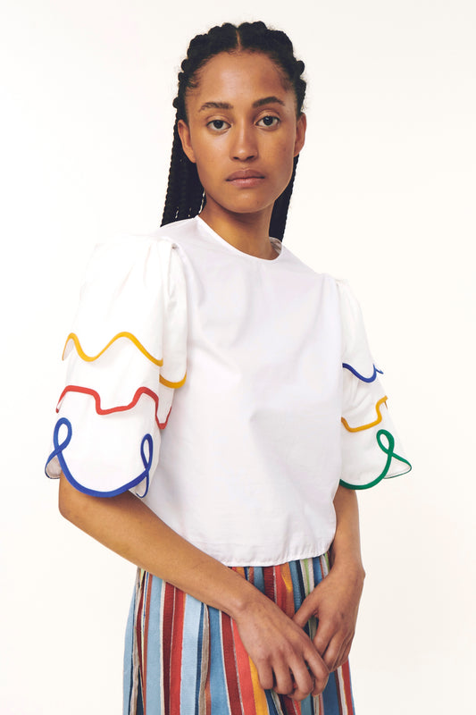 Classic Boxy T-Shirt with Flutter Sleeves - White