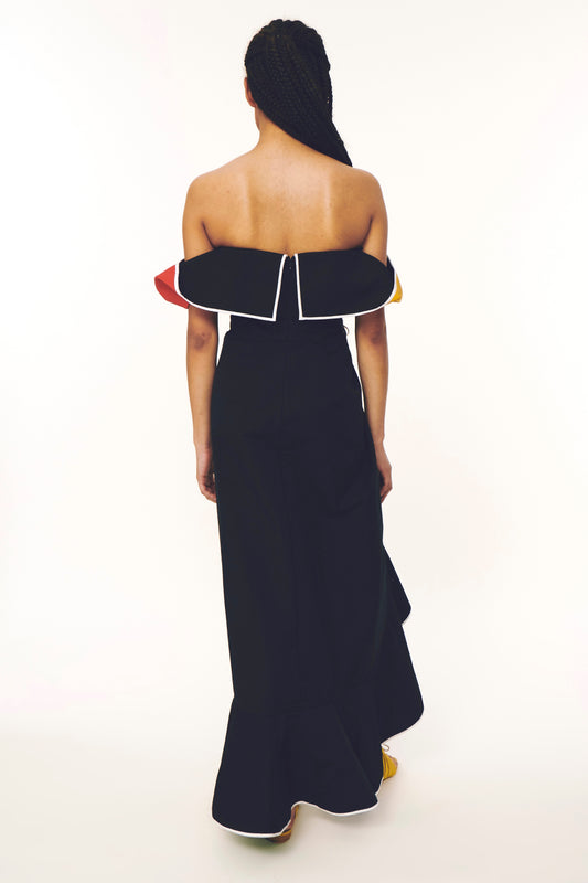 Flap Around Off Shoulder Combo Dress Black – Rosie Assoulin