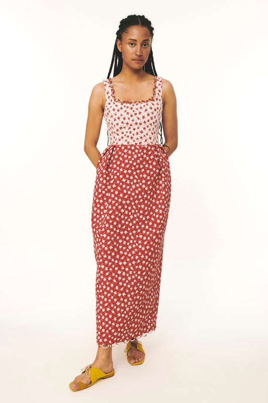 Sleeveless Peg Skirt Dress - Red & White Floral