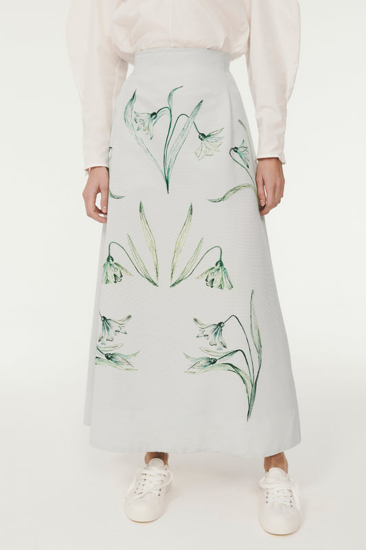 Fitted High Waisted A-Line Skirt - Icey Blue