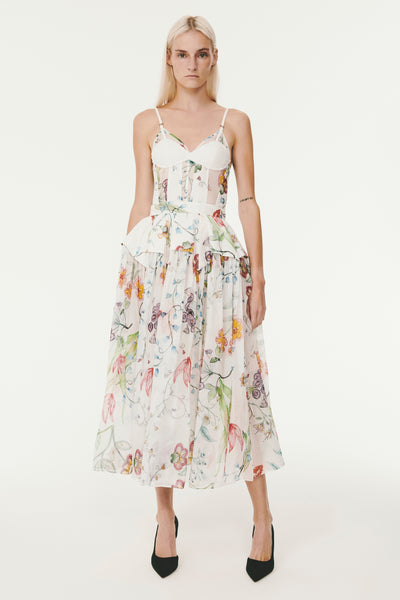 Golden Afternoon Dress - White Floral Print