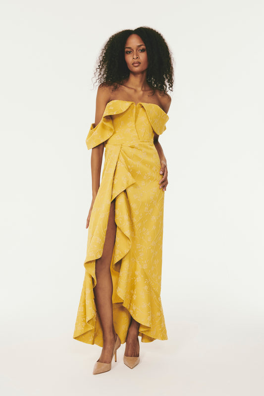 Flap Around Off the Shoulder Dress - Yellow