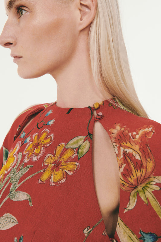 Editor Top - Red Floral Print