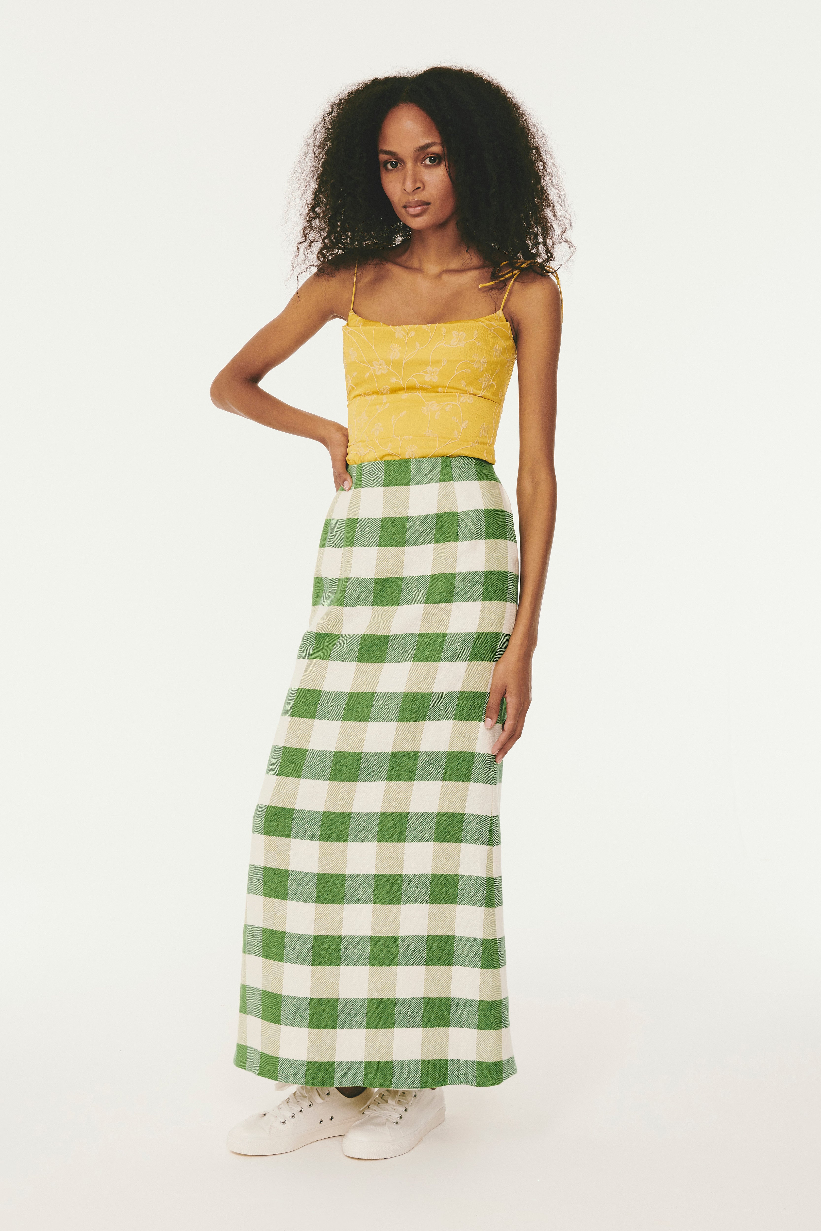 Green plaid maxi clearance skirt