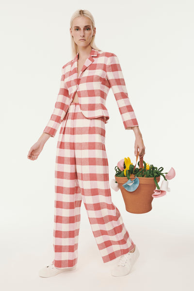 Tailored Relaxed Trouser - Pink Plaid