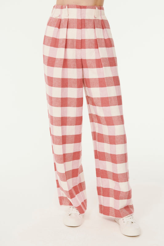 Tailored Relaxed Trouser - Pink Plaid