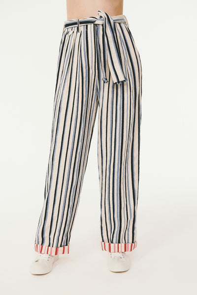 Tailored Relaxed Trouser with Contrast Cuff - Blue Stripe