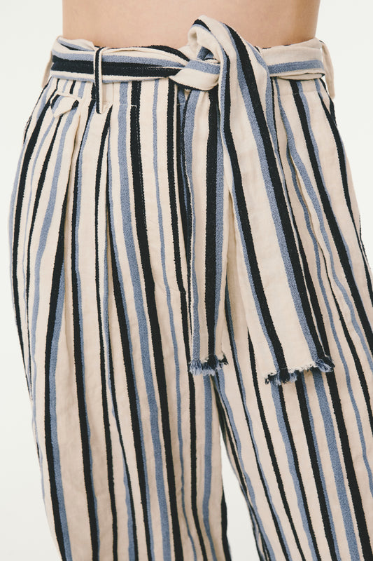 Tailored Relaxed Trouser with Contrast Cuff - Blue Stripe