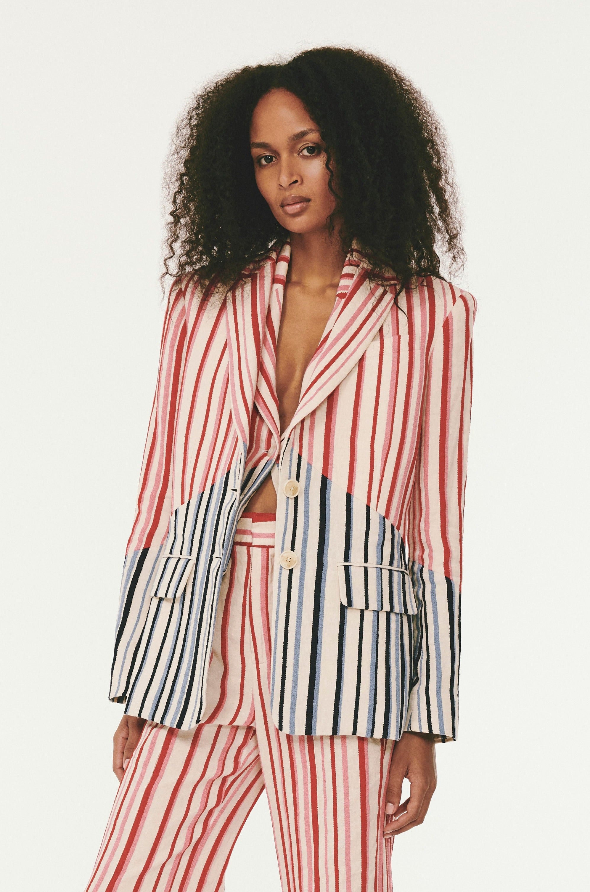 Red and white on sale striped blazer womens