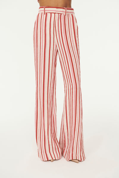 Full Length Flare Trouser - Red Pink Stripe