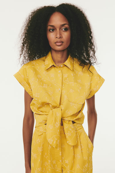 Tailored Tie Me Up, Tie Me Button Down Short Sleeve - Yellow