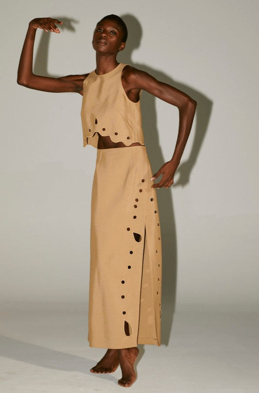 Eyelet Eye Spy Skirt - Tan