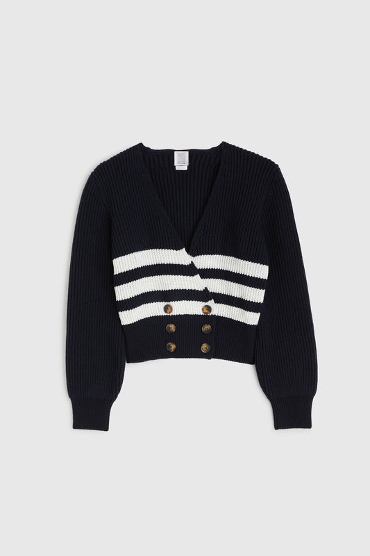 Knit Double Breasted Cardigan - Navy