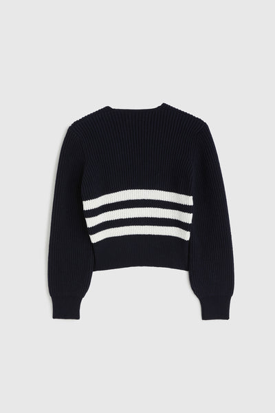 Knit Double Breasted Cardigan - Navy