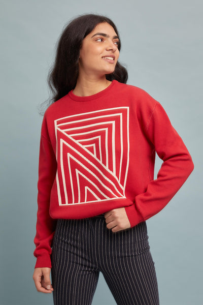 Knit Logo Reversible Sweater - Red
