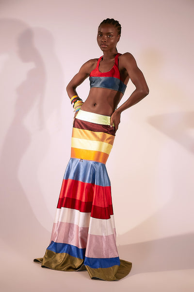 Racerback Banded Embroidery Dress - Rainbow Stripe