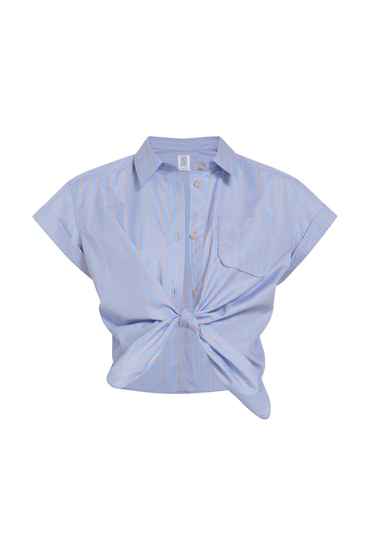 Tailored Tie Me Up, Tie Me Button Down Short Sleeve - Blue Stripe
