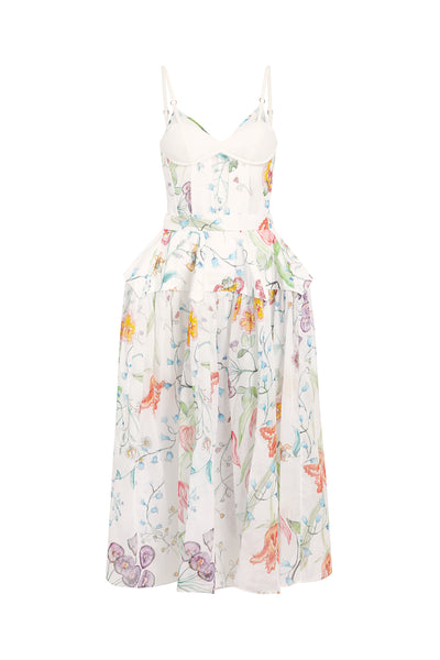Golden Afternoon Dress - White Floral Print