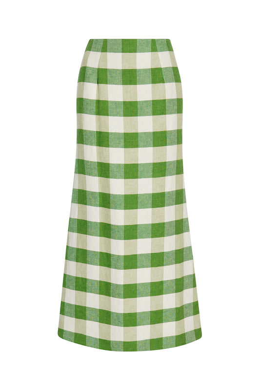 Check Flared Pencil Skirt - Light Green Plaid