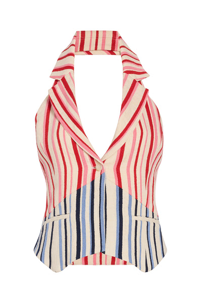 Country Rabbit Vest - Red Pink Stripe